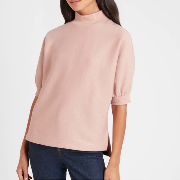 Banana Republic Puff-Sleeve Mock Neck Fleece Sweatshirt | Size Medium - Picture 1 of 13